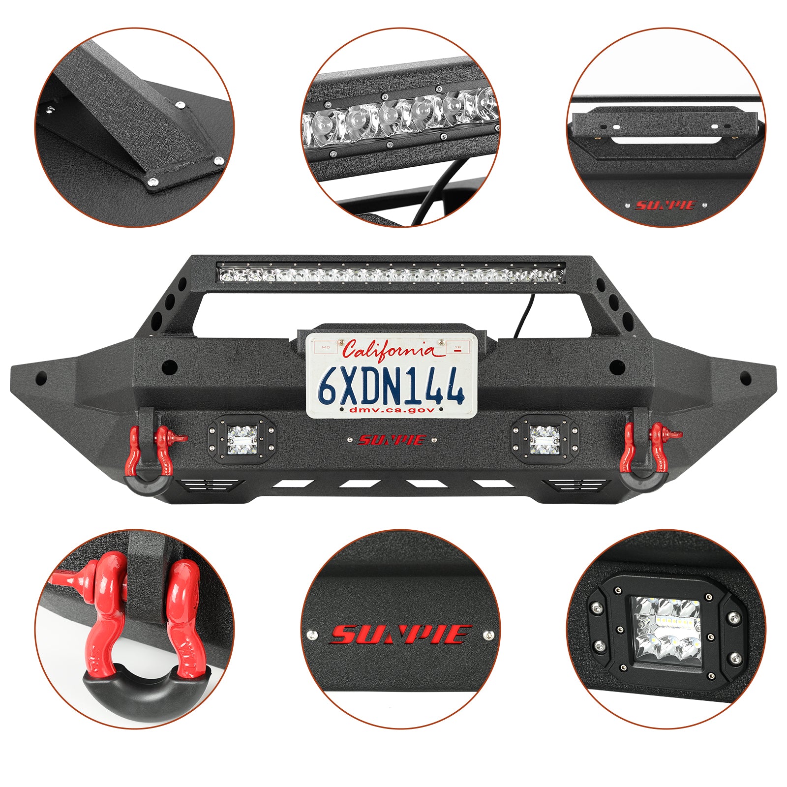 Heavy Duty Ford Bronco Front Bumper with Integrated LED Work Lights, Sensor Ports & D-Ring Tow Points - Off-Road Bumper for Adventure & Towing - Perfect for Off-Roading, Overlanding & Truck Modifications