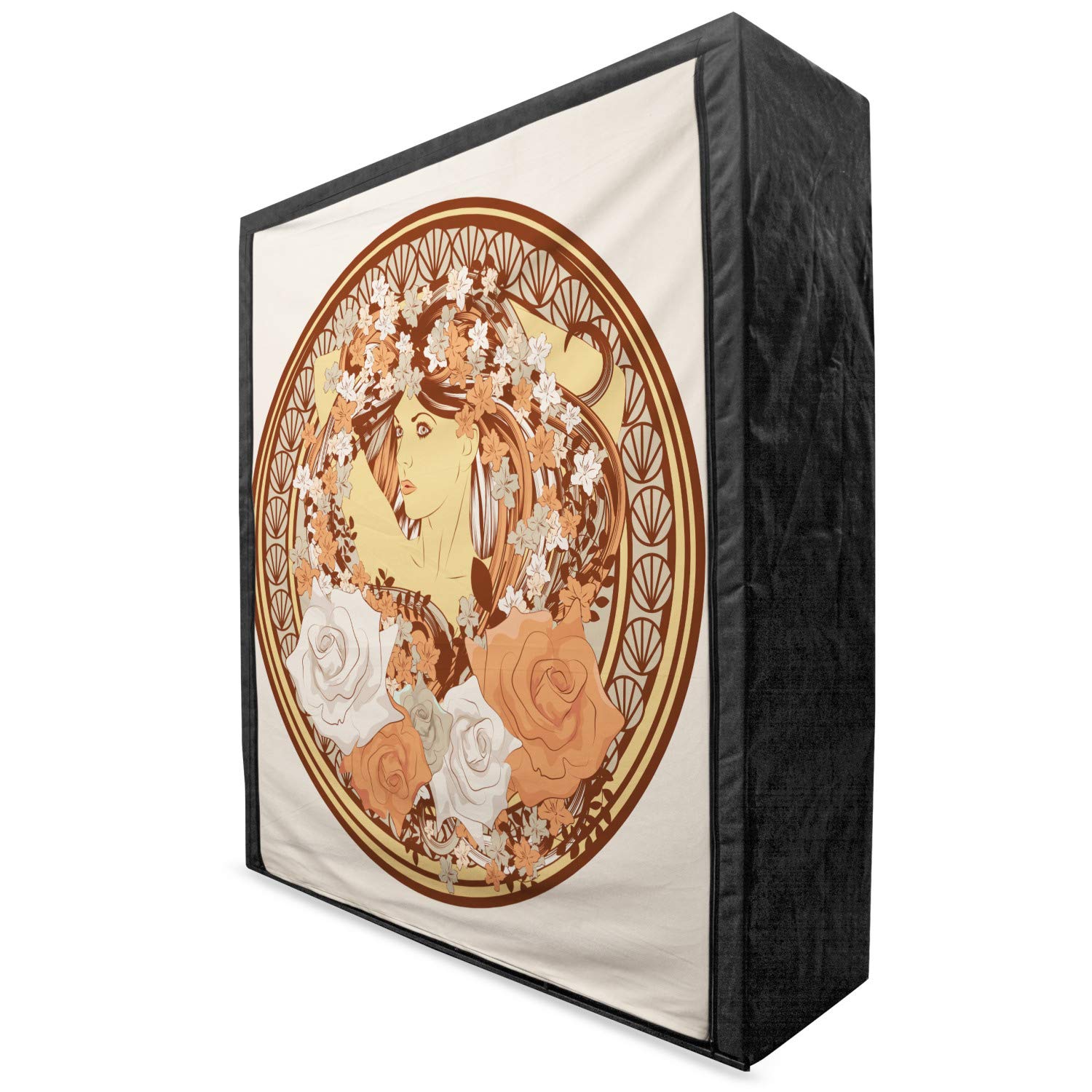 Ambesonne Boho Portable Fabric Wardrobe - Hippie Floral Design with Artistic Woman Print, 59