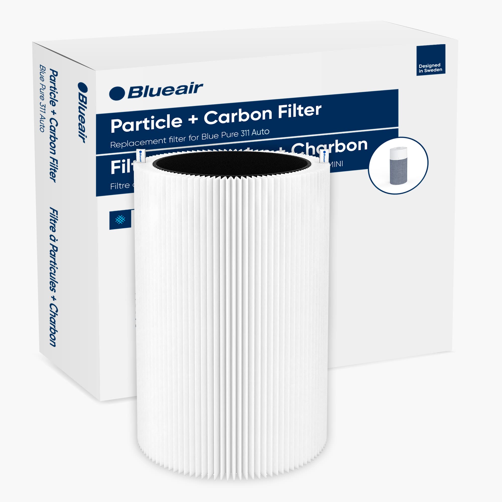 Blueair Blue Pure 311 Auto Medium Room Air Purifier with Genuine Replacement Filter - HEPA Particle & Activated Carbon Air Cleaner for Allergies, Dust, Smoke - Perfect for Bedroom, Office, Nursery Use
