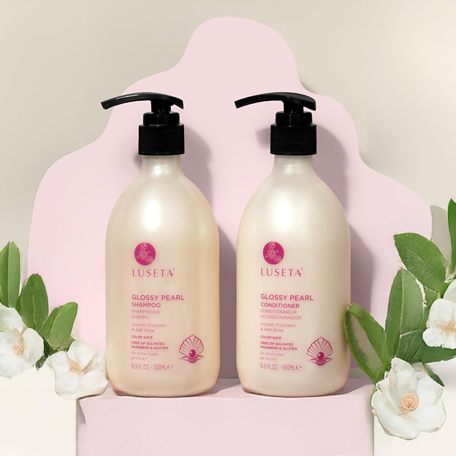 Luseta Glossy Pearl Shampoo & Conditioner Set with Heat Protectant Spray - Repair & Shine Treatment for Damaged Hair - Salon Quality Hair Care for Dry, Frizzy & Color-Treated Hair - Perfect for Daily Use & Styling Protection