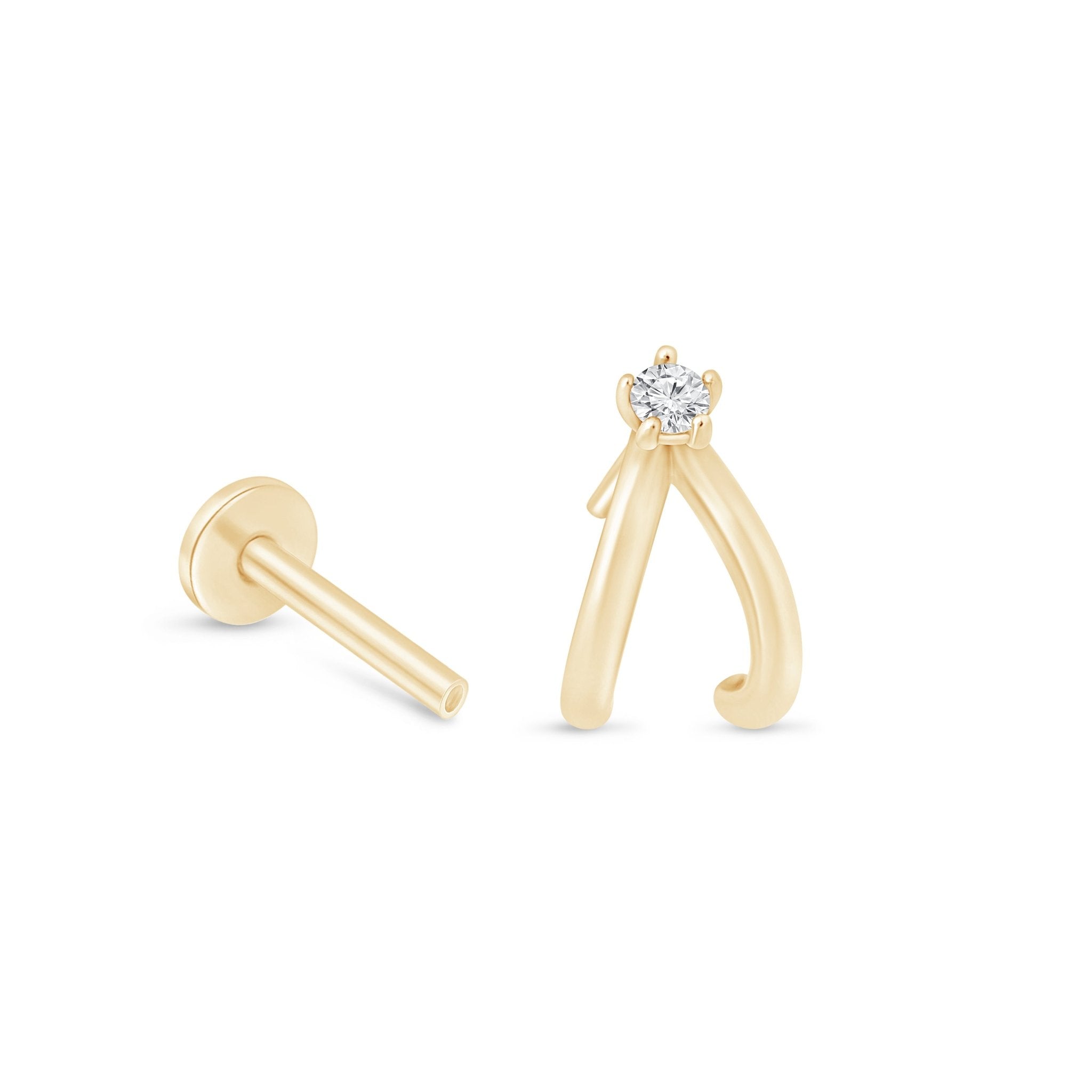 14K Yellow Gold Diamond Double Suspender Flat Back Stud Earrings - Elegant & Secure for Daily Wear, Parties & Special Occasions