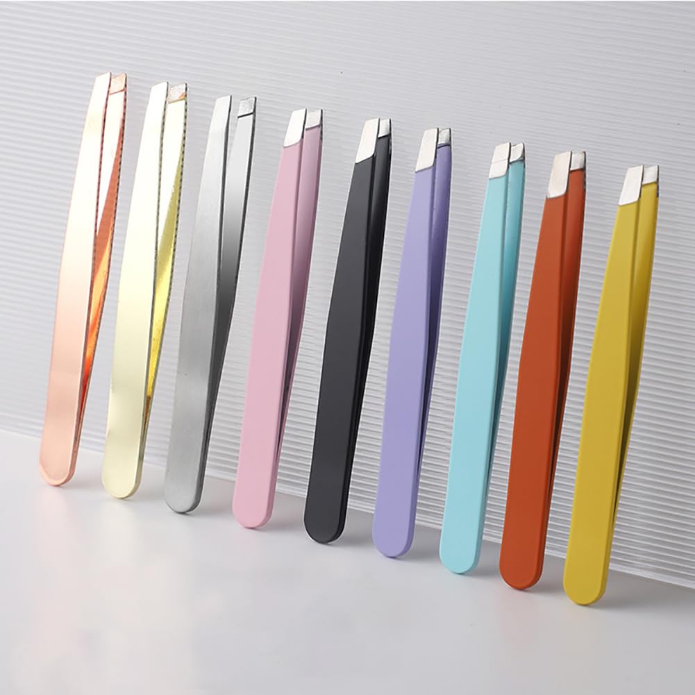 12 Pcs Professional Stainless Steel Eyebrow Tweezers Set - Precision Lash Extension & Facial Hair Removal Tweezers for Salon, Home & Travel Beauty Care - Slanted, Pointed & Flat Tip Tweezers for Eyebrow Shaping, Splinter Removal & Makeup Application