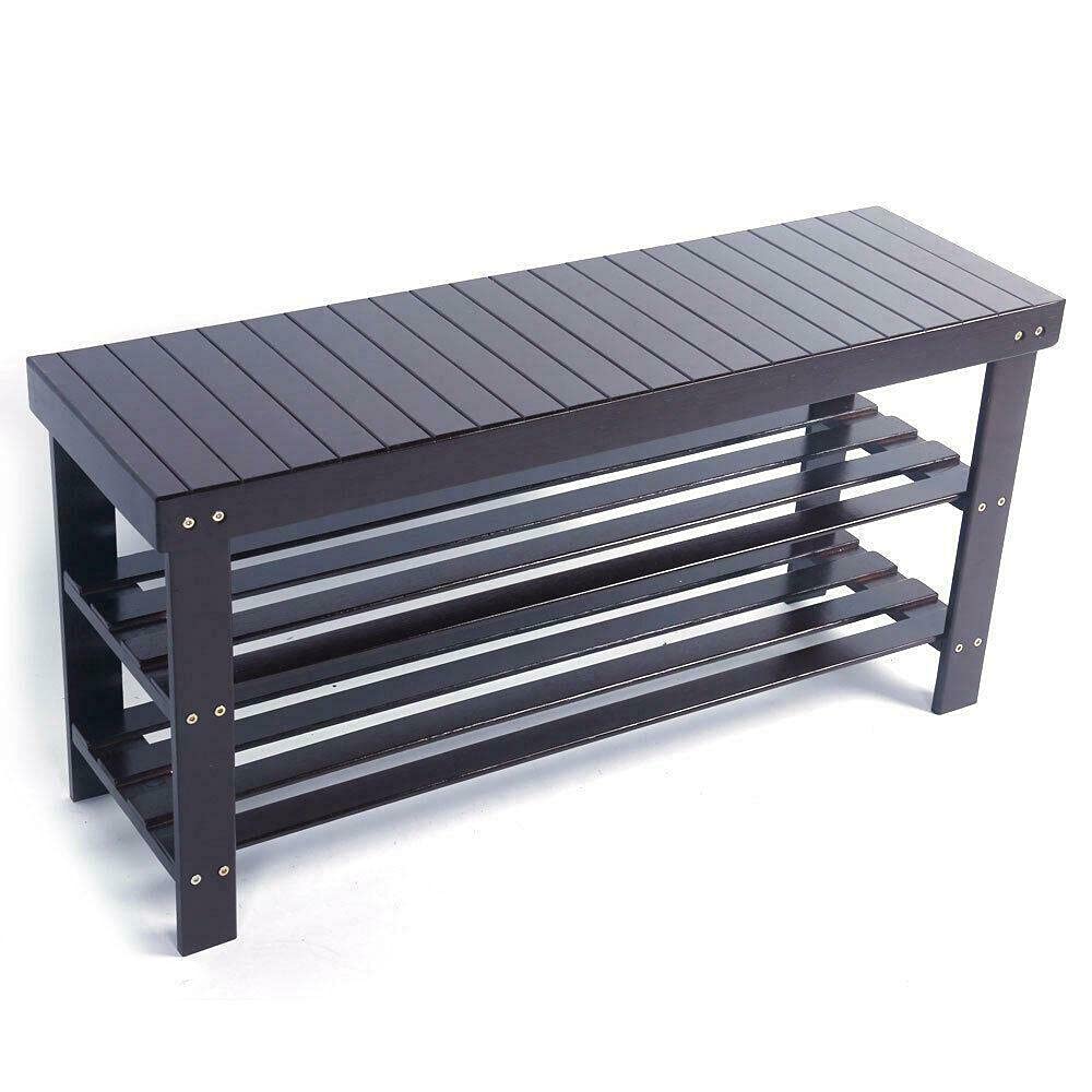 Modern Shoe Bench with Bamboo Shelf - Entryway Storage Organizer for Hallway, Closet & Living Room | Space-Saving Shoe Rack, Coffee Table Shelf & Furniture Storage Solution for Small Apartments