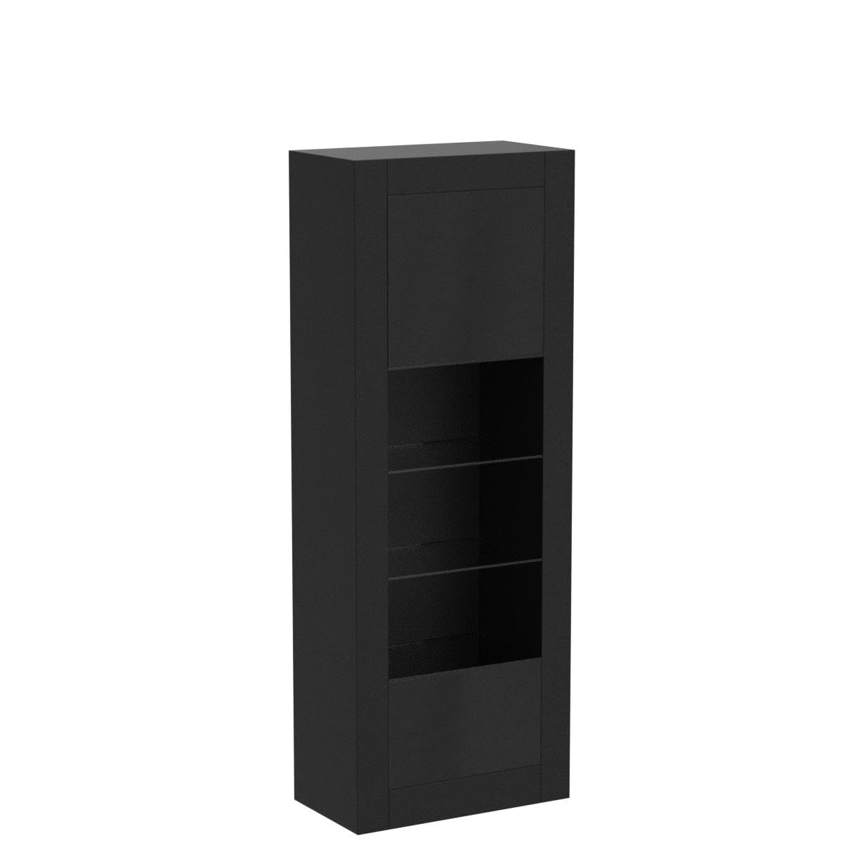 Modern Milano Freestanding Bookcase - Customizable LED Lights, Durable Wooden Bookshelf with High Gloss Finish - Black - Perfect for Living Room, Office & Library Storage