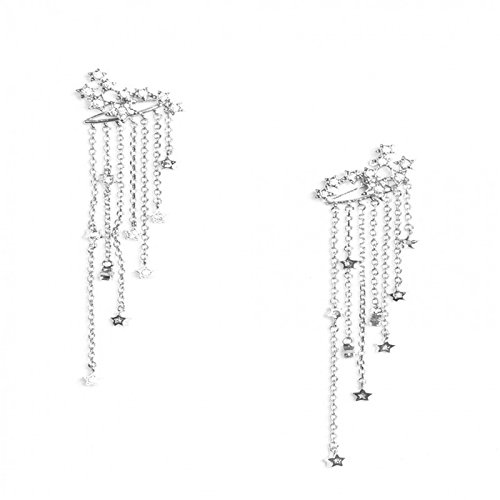 Printasaurus Dangle Earrings for Women - Gold & Silver Shooting Star Rhinestone Long Tassel Drop Hook Earrings | Perfect for Parties, Weddings & Evening Events
