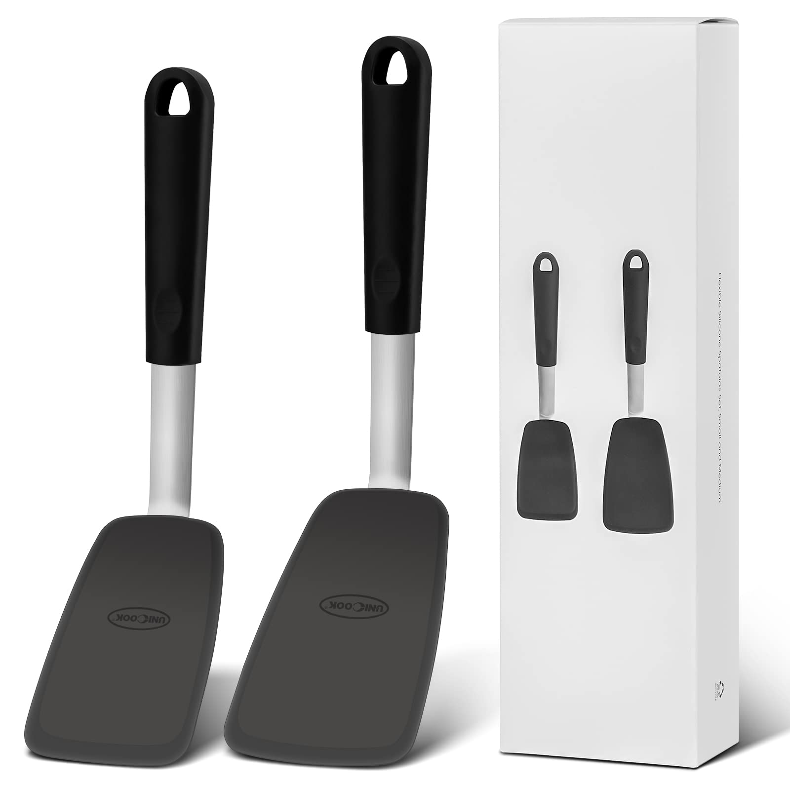 Unicook Upgraded Silicone Spatula - Flexible Egg Turner & Pancake Flipper - 600°F Heat Resistant Kitchen Utensil with Ergonomic Handle - Perfect for Frying Eggs, Pancakes, Burgers, Crepes & More - Ideal for Home Cooking, Baking & Restaurant Use