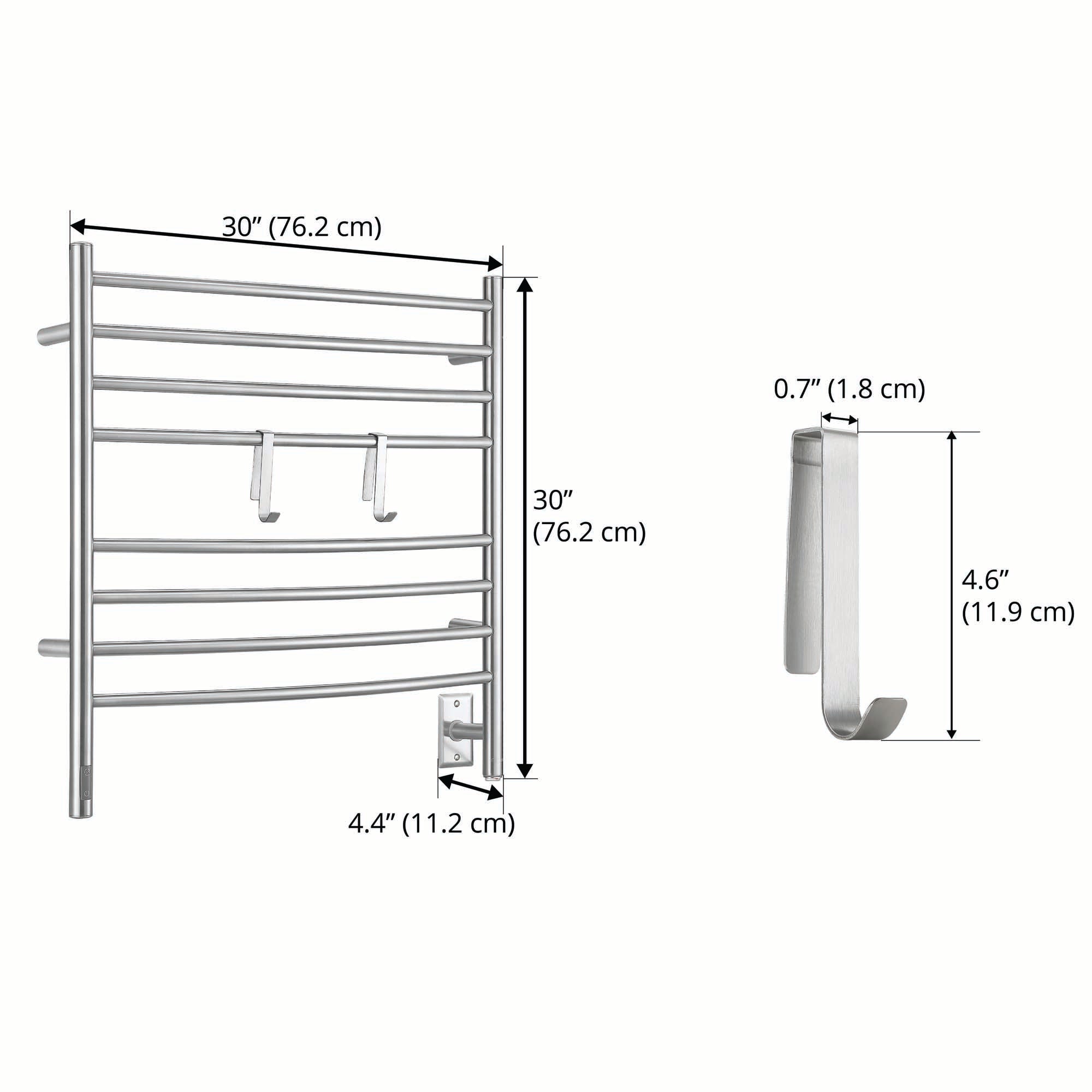 Arezzo OBT 8 Bar Hardwired & Plug-in Stainless Steel Towel Warmer with 2 Adjustable Hooks & Built-in Timer - Perfect for Bathrooms, Spas & Luxury Homes