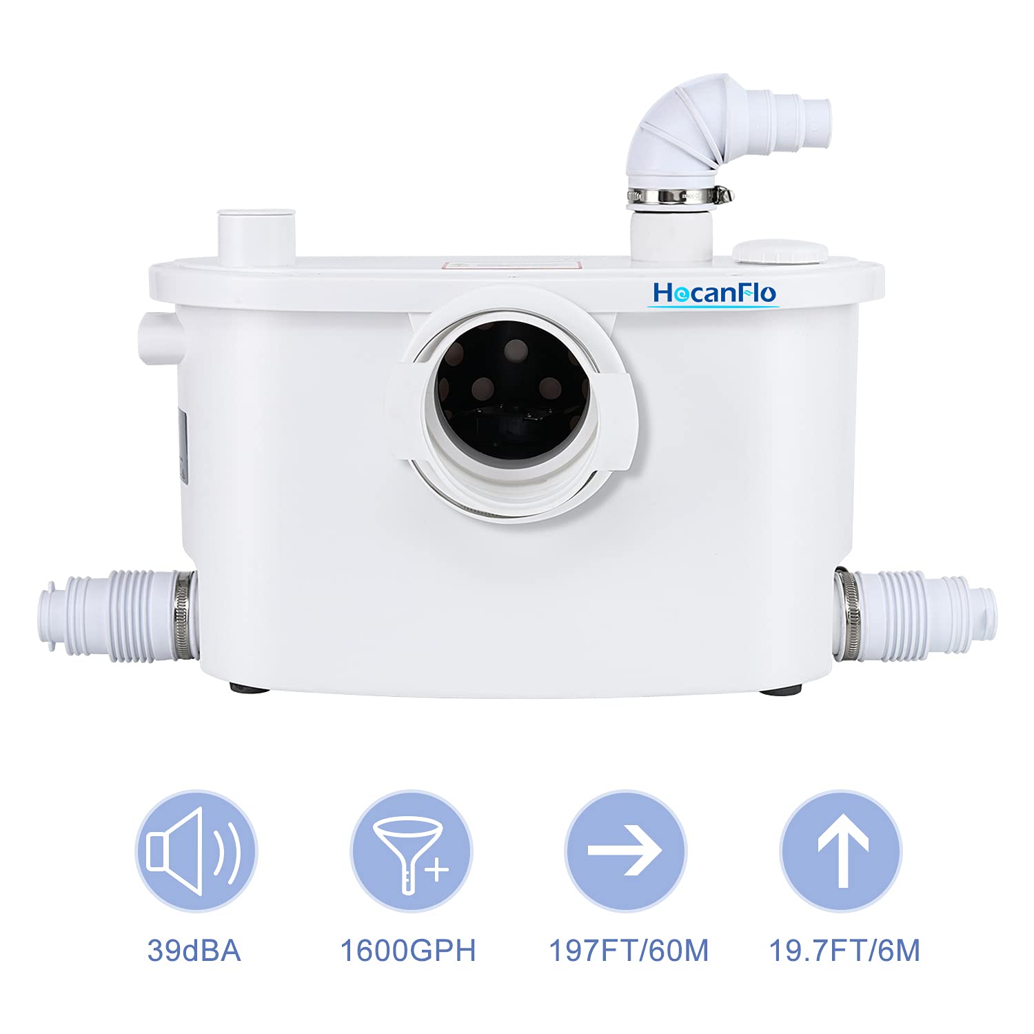 High-Power Macerator Pump for Basement Toilets - 3 Water Connections for Kitchen Sink, Washing Machine & Macerating Toilet | Ideal for Small Bathrooms, Laundry Rooms & Basement Renovations