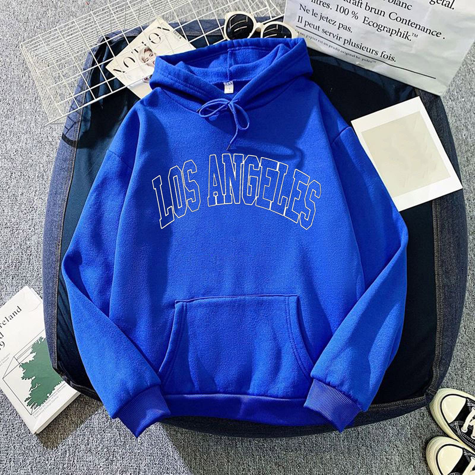 Women's Casual Heart Print Long Sleeve Pullover Hoodie - Cooki Blue Sweatshirt for Women | Perfect for Everyday Wear & Cozy Evenings