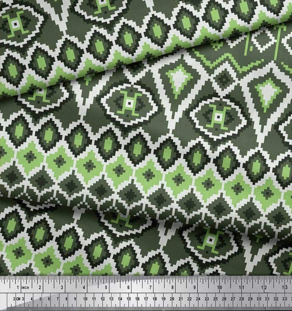 Soimoi Moss Georgette Brown Fabric by The Yard - 42 Inch Wide Aztec Geometric Printed Fabric for Dresses, Curtains & Home Decor | Tribal Contemporary Fusion Material for Fashion & DIY Projects