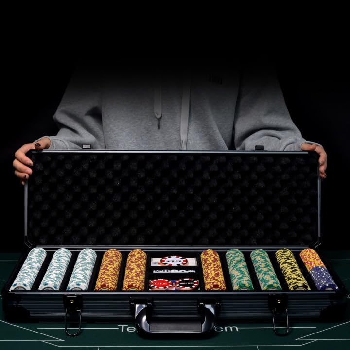 Premium 500-Piece 14g Clay Poker Chips Set with Aluminum Case - 39mm Casino-Style Poker Chips, 2 Plastic Card Decks & Dealer Button - Perfect for Texas Hold'em, Blackjack, Home Poker Games & Casino Nights