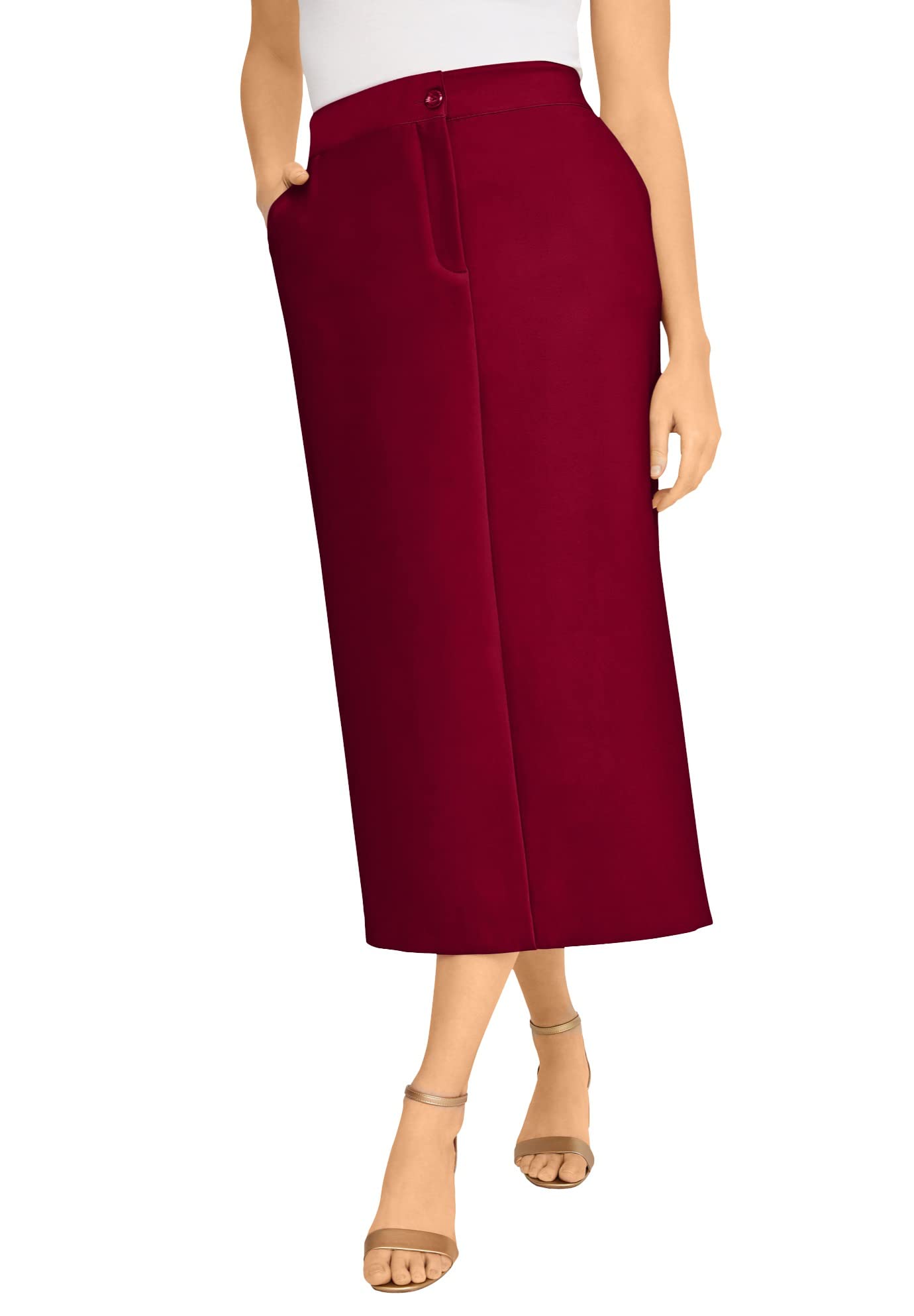 Jessica London Women's Plus Size Tummy Control Bi-Stretch Midi Skirt - Slimming High Waist Pencil Skirt for Work, Office & Casual Wear