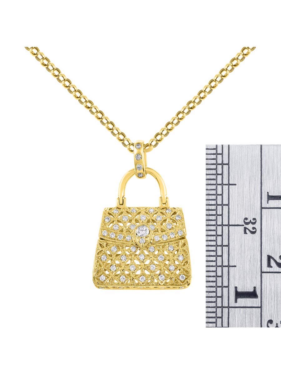 14K Yellow Gold or White Gold Diamond Designer Purse Necklace with 18