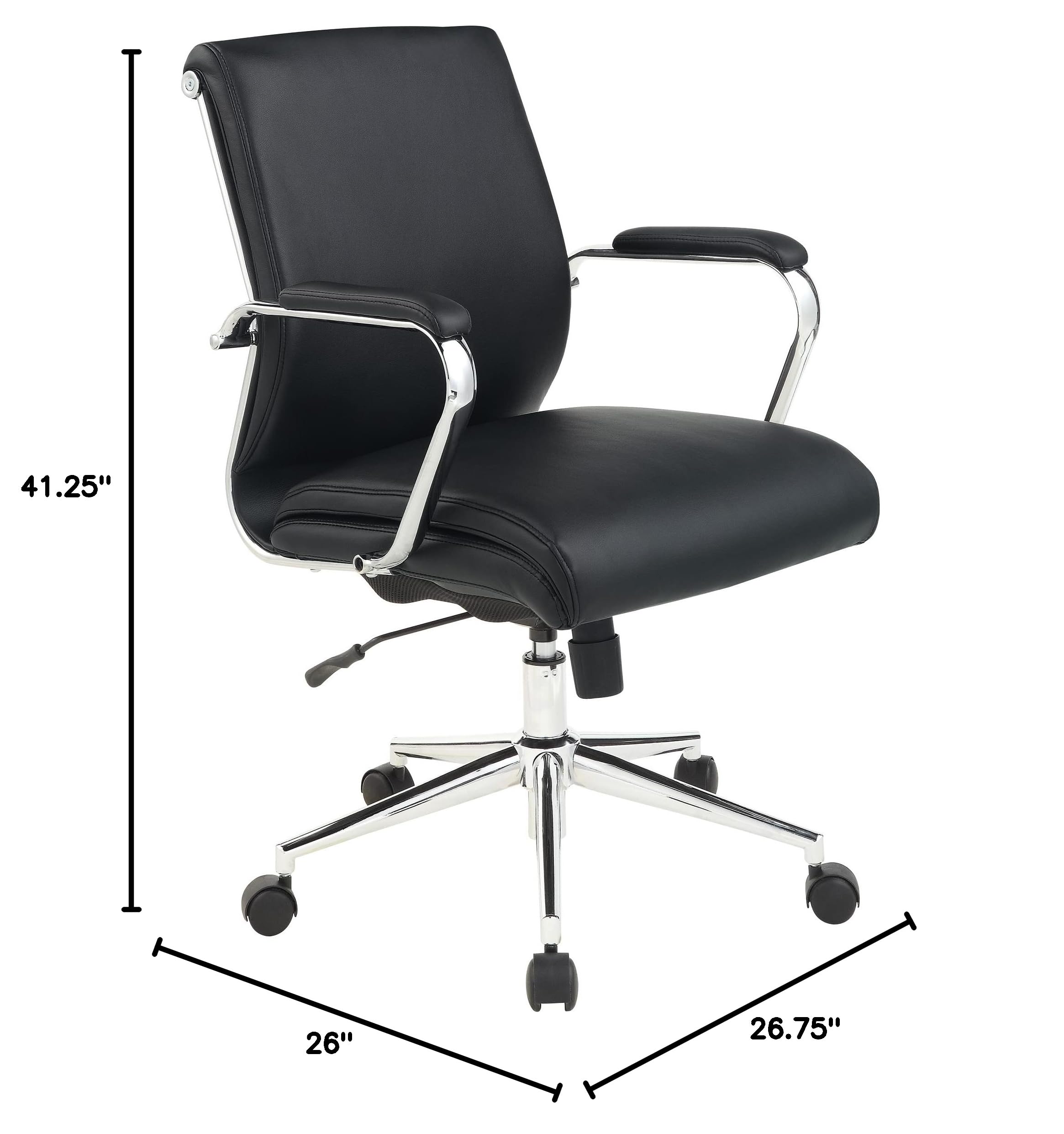 Office Star Antimicrobial Manager's Adjustable Office Chair with Chrome Base - Mid-Back Ergonomic Desk Chair with Dillon Black Fabric - Perfect for Home Office, Executive Workspace & Business Meetings