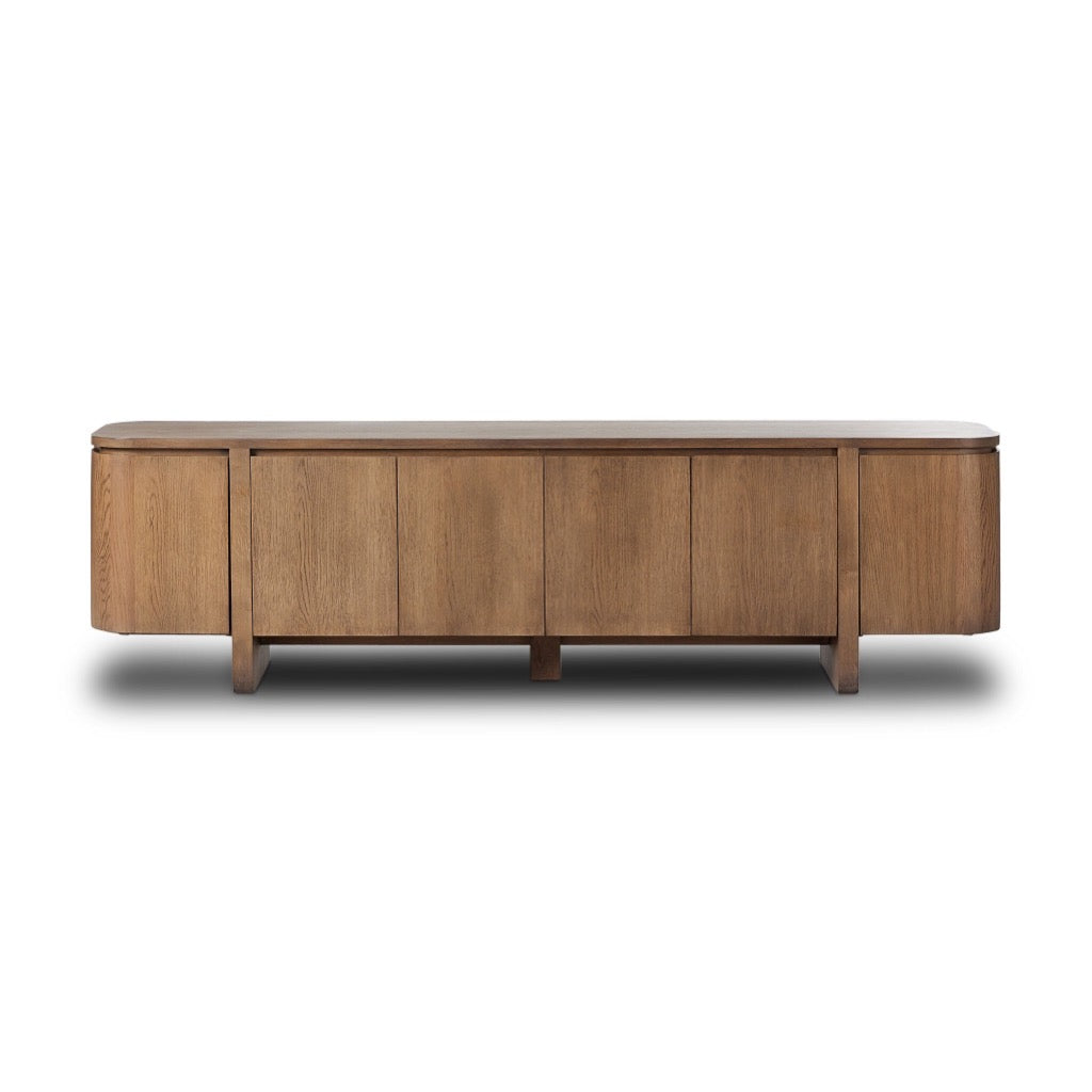 Elle Media Console - Modern Tawny Oak TV Stand with Storage Shelves for Living Room, Bedroom & Home Theater