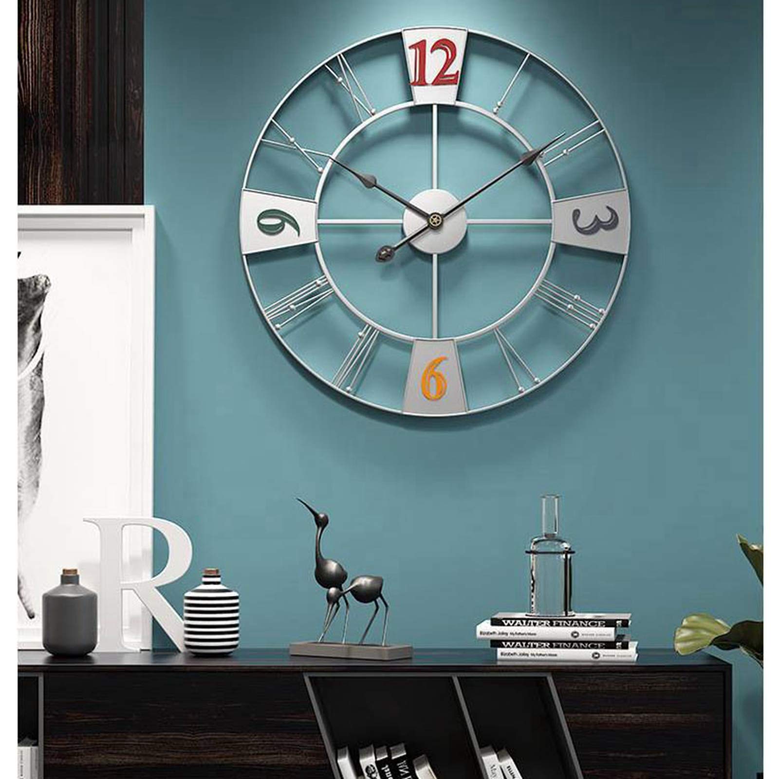 23 Inch Large Retro Outdoor Garden Wall Clock - Waterproof Wrought Iron Roman Numerals - Silent Quartz Movement - Perfect for Patio, Backyard, and Indoor Decor