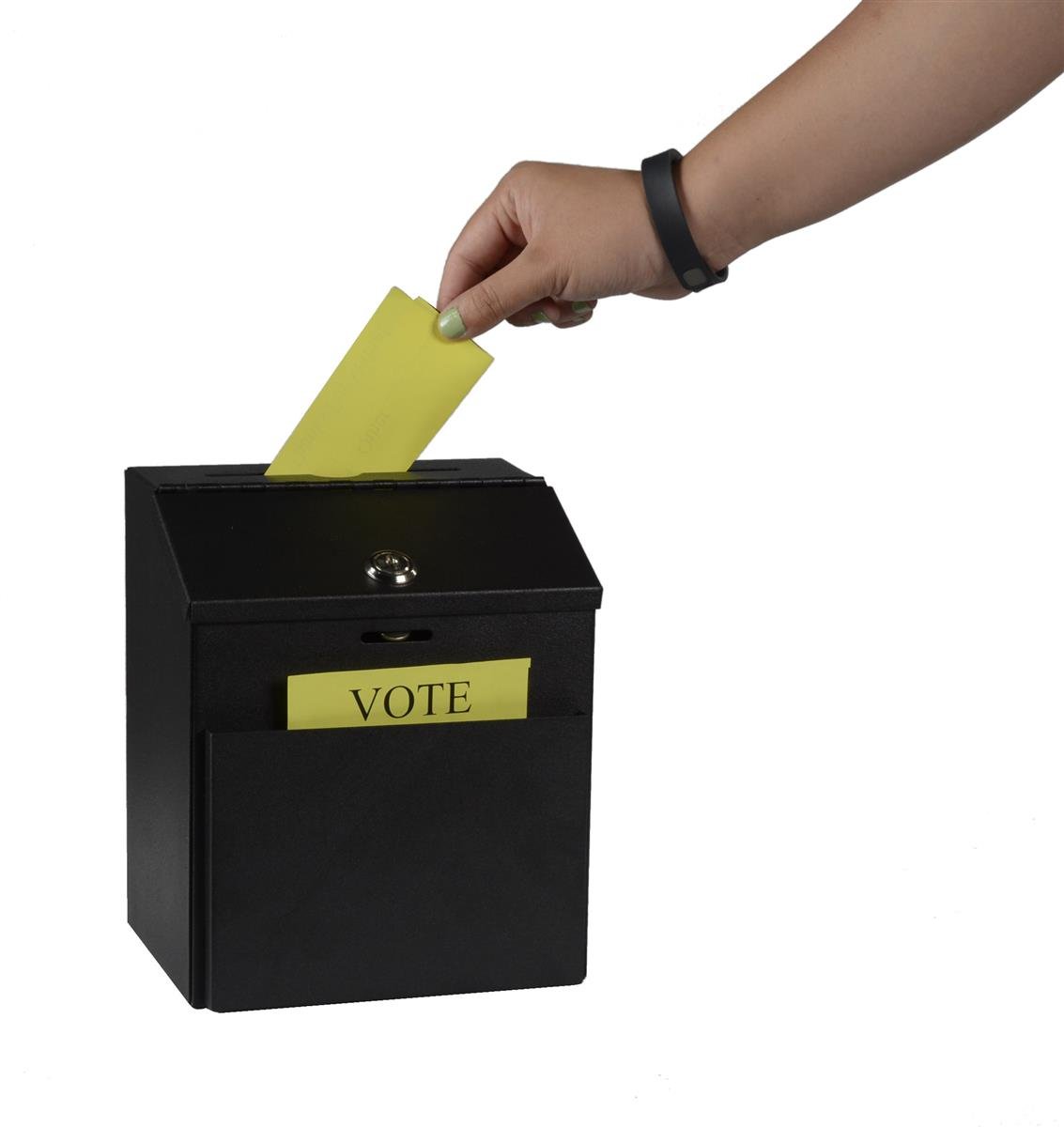 Locking Metal Suggestion Box with Hinged Lid - Wall Mount or Tabletop Ballot Box for Secure Voting, Donations & Feedback Forms (Black) - Perfect for Offices, Schools, Community Centers & Public Spaces