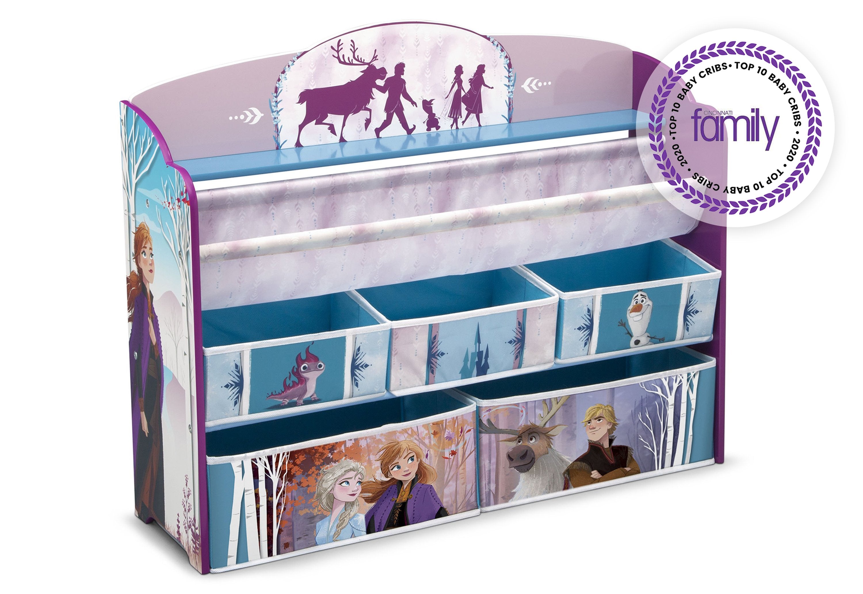 Frozen 2 Deluxe Toy Storage Organizer with Book Holder - Kids Room Decor & Disney Princess Collection - Perfect for Playroom, Bedroom, and Gift Giving