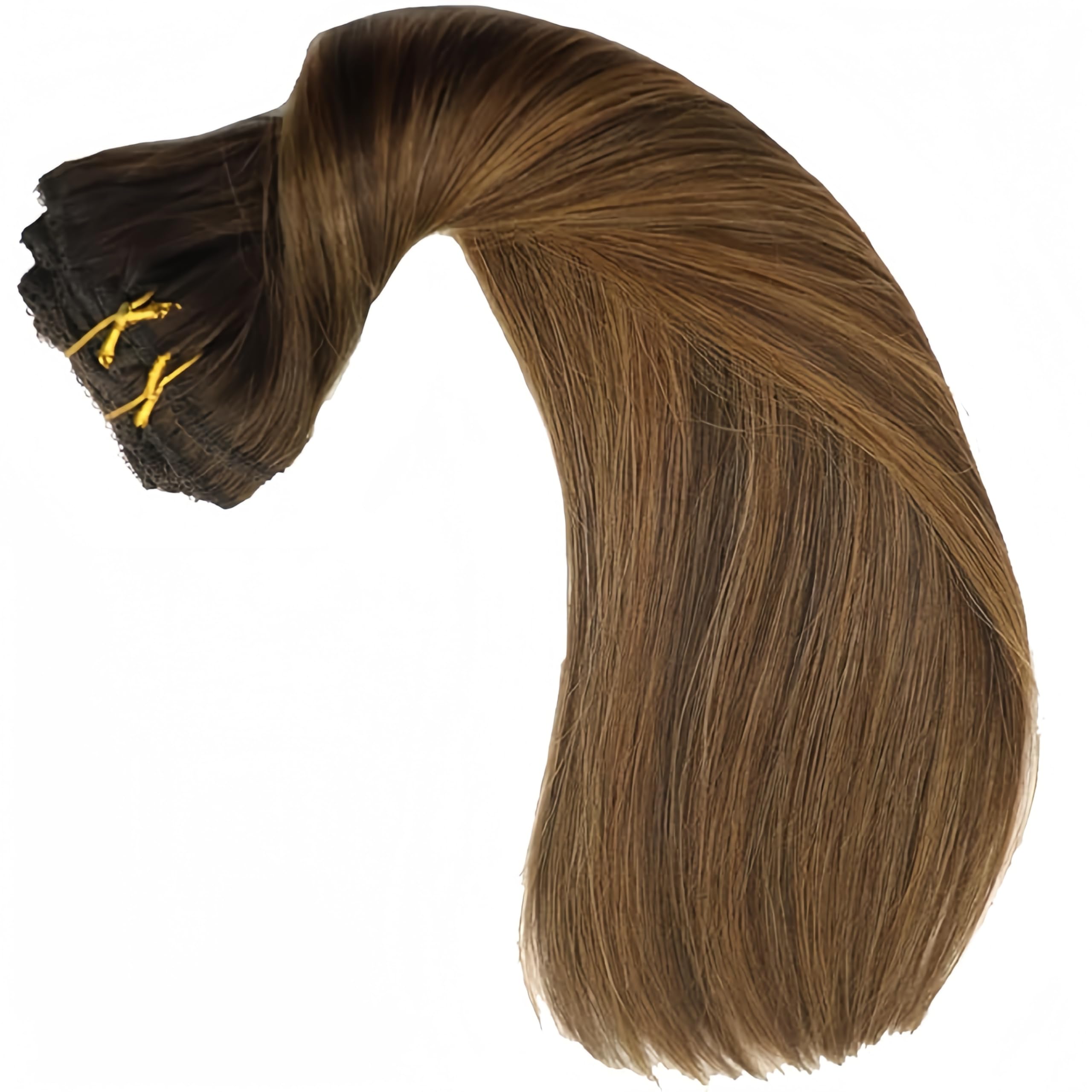 16 Inch Ombre Piano Color Clip-In Human Hair Extensions - Dark Brown Roots to Chestnut Blonde Balayage Highlights, Double Wefted, 100g, Silky Soft for Volume & Length | Perfect for Parties, Weddings & Daily Styling