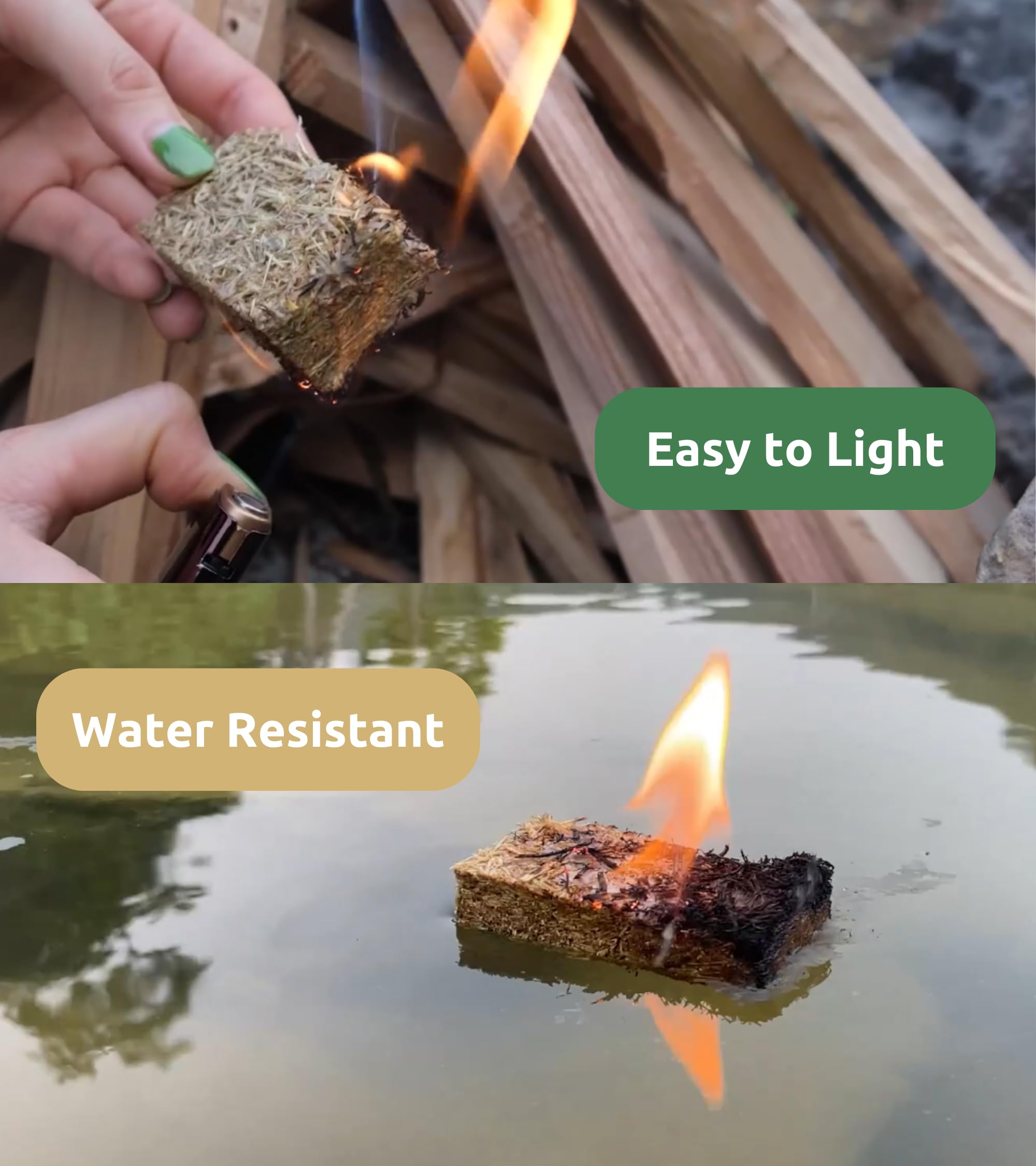 Premium Rice Straw & Food Grade Wax Fire Starters - 100 Natural Squares for Fireplace, Campfire, Charcoal, Chimney, Wood Stove | Long-Lasting 10-Minute Burn | Ideal for Outdoor Camping, BBQ, and Home Heating