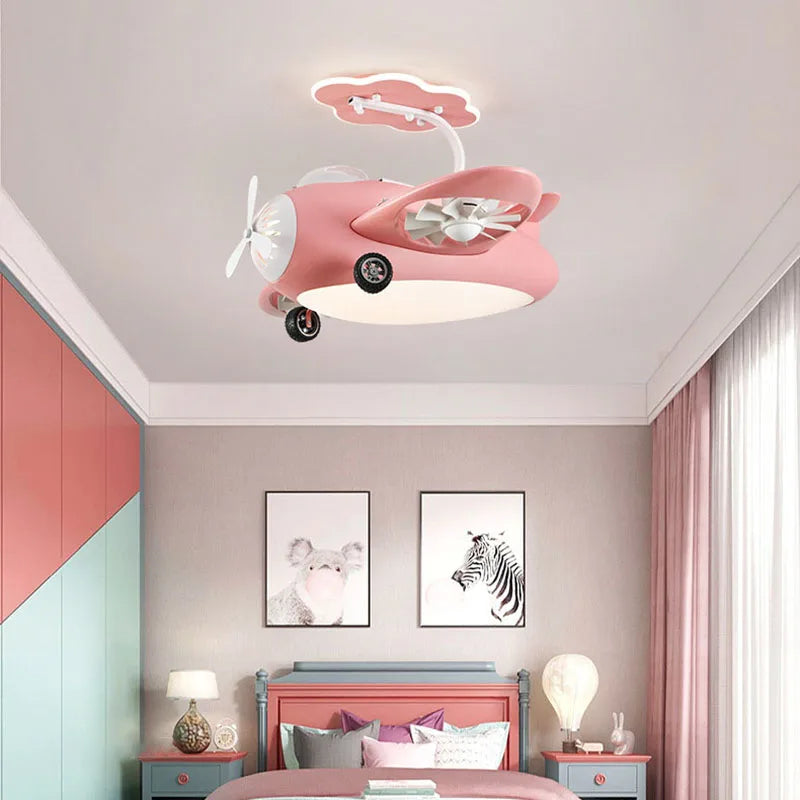 Kids Airplane Ceiling Fan Light - Remote Control LED Night Light for Children's Bedroom & Nursery Decor