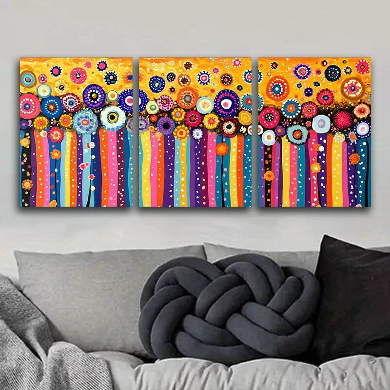 3-Piece Floral Field Abstract Wall Art Set - Yellow Background, Framed Canvas 40x60cm (16x24in) - High Quality Print, 100% Australian Made, Ready to Hang - Perfect for Living Room, Bedroom & Office Decor