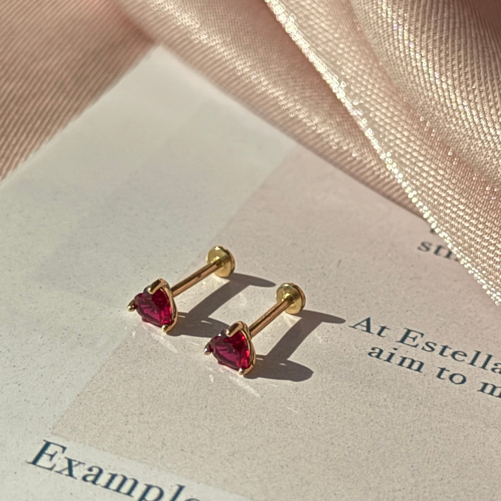 14k Yellow Gold Ruby Heart Stud Earrings for Women - Dainty & Elegant Jewelry Gift for Valentine's Day, Anniversary or Birthday