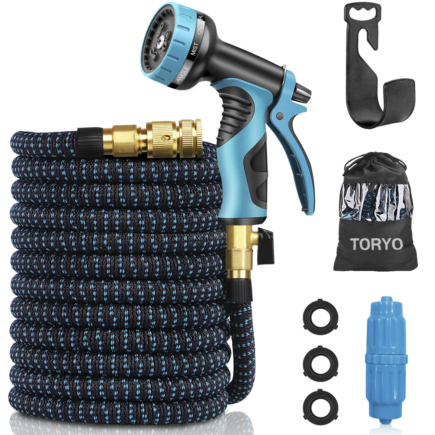 TORYO 100ft Expandable Garden Hose - Flexible Outdoor Water Hose with 9 Function Spray Nozzle, 3/4