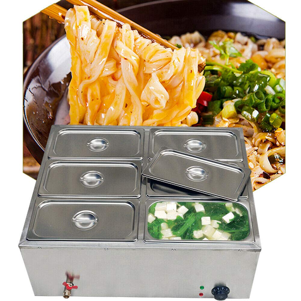 6-Pots Commercial Food Warmer 110V Electric Buffet Hot Plate - Stainless Steel Bain Marie with Lid for Catering, Restaurants & Outdoor Events - Perfect for Buffet Serving, Party Catering and Food Warming Stations