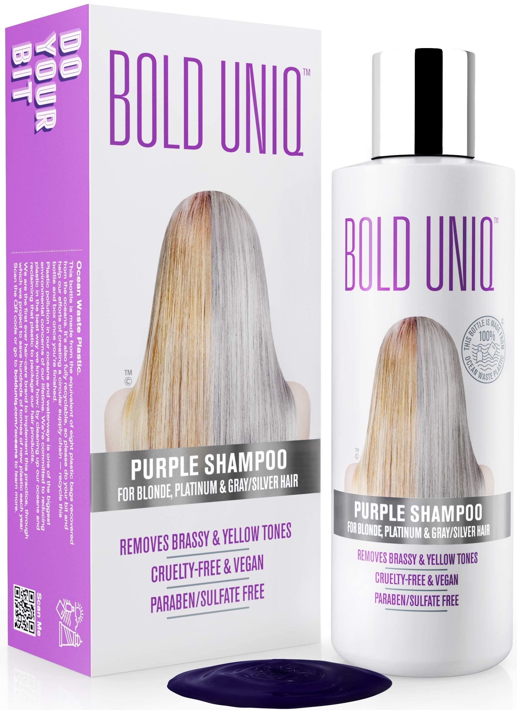 BOLD UNIQ Heat Protectant Spray & Purple Shampoo Bundle - Thermal Protection up to 450°F for Blonde, Platinum, Silver & Gray Hair - Sulfate-Free Hair Care Set - Perfect for Salon Styling & At-Home Color Maintenance