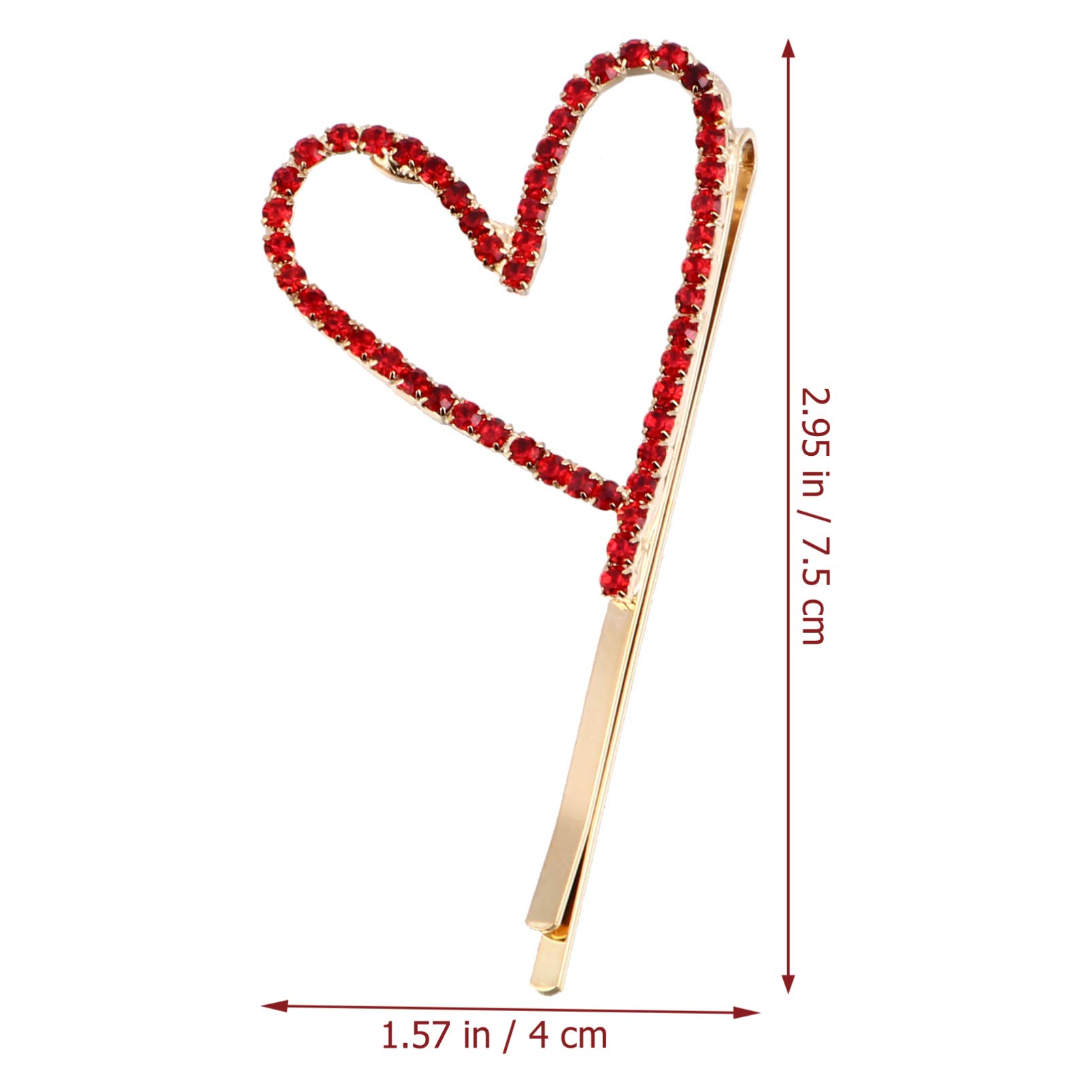 Valentine's Day Hair Clips for Women - 2pcs Red Heart Shaped Rhinestone Bobby Pins, Alloy Hair Accessories for Girls | Perfect for Date Night, Weddings & Romantic Occasions