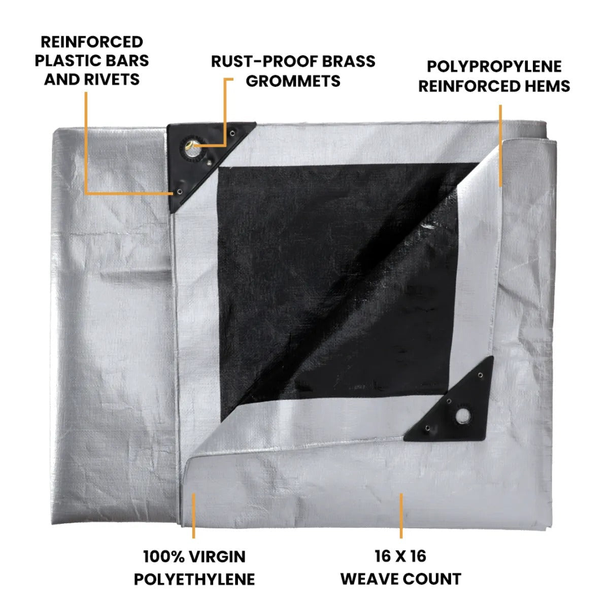 12x12 Heavy Duty Waterproof Poly Tarp - 10 Mil Thick, Reinforced Edges & Grommets - UV Resistant, Tear Proof Cover for Camping, Roof, Boat, Truck & Outdoor Protection