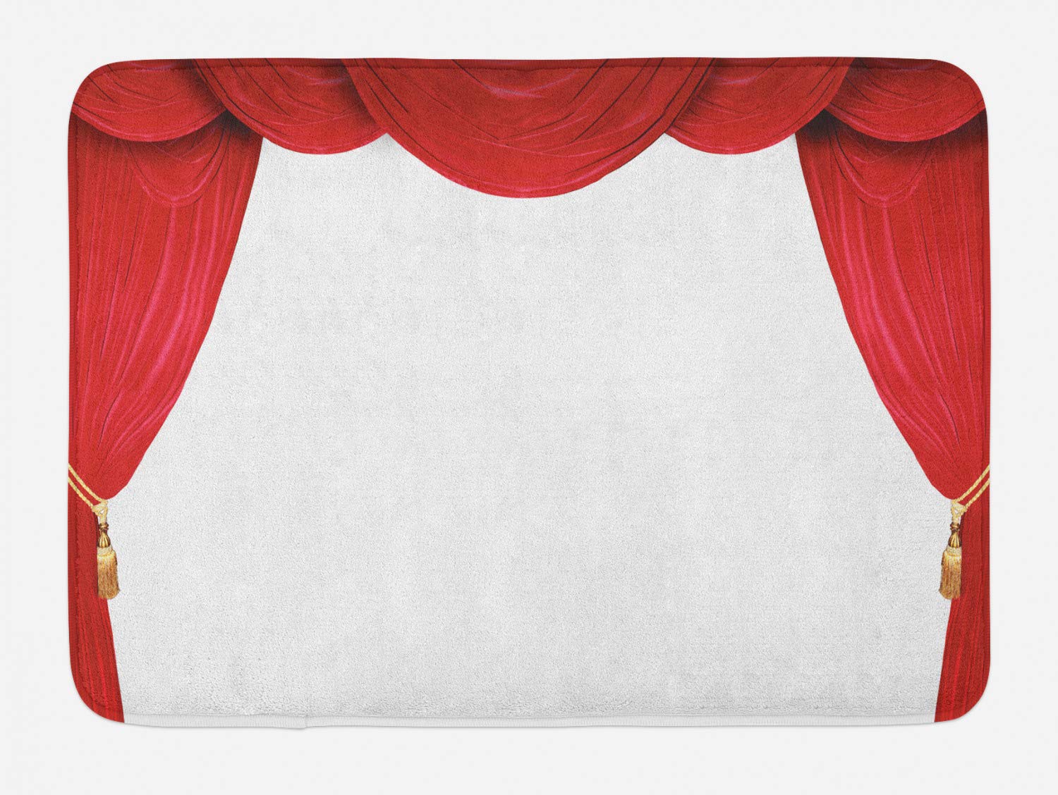 Ambesonne Vintage Theatre Bath Mat - Classic Stage Curtain Design, Non-Slip Plush Bathroom Rug, 30.2 x 20 Inches, Red & White - Perfect for Themed Bathrooms, Theatre Lovers' Home Decor & Unique Gift Idea