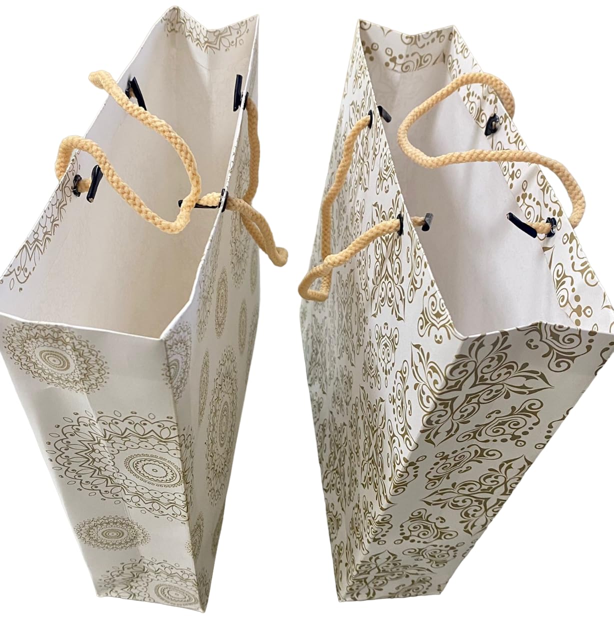 White & Gold Small Paper Gift Bags - 10 Pack for Parties, Shopping & Gifts