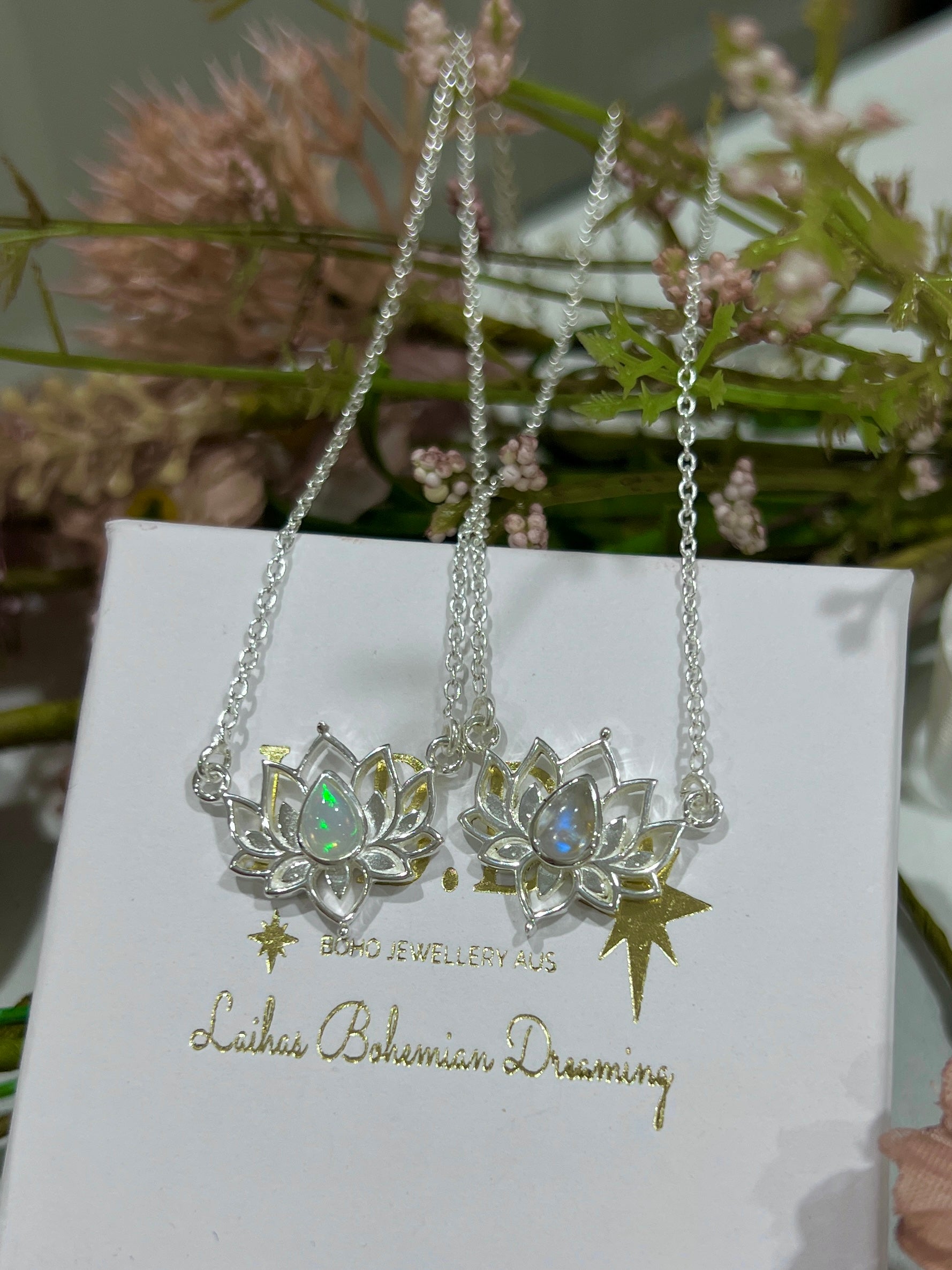 Laihas Opulent Lotus Flower Choker Necklace with Genuine Opal - Elegant Boho Jewelry for Women, Perfect for Weddings, Parties & Special Occasions