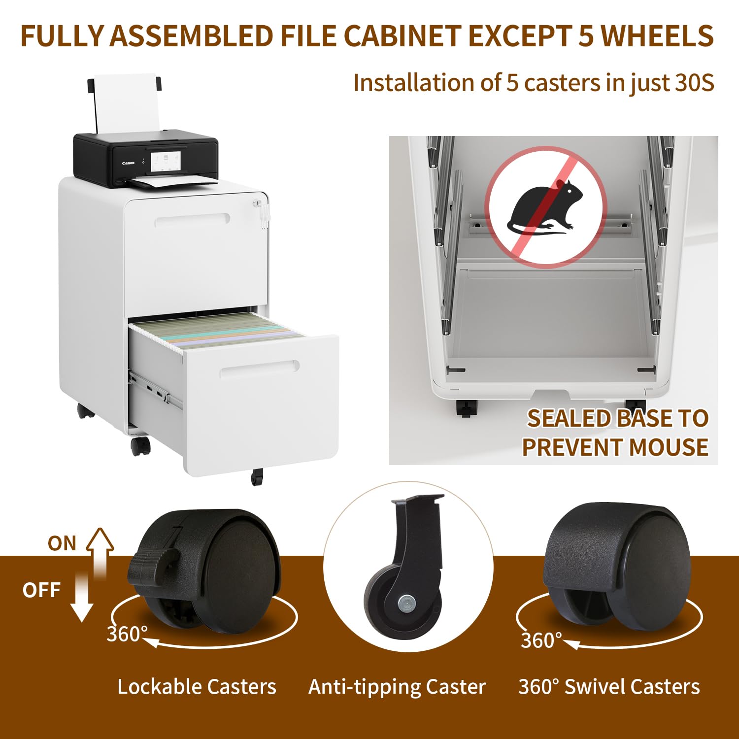 2 Drawer Locking File Cabinet with 4 Keys - Mobile Metal Filing Cabinet for Home Office - Under Desk Storage Solution - Pre-Assembled Letter/Legal/A4 Hanging File Folders - Perfect for Document Organization in Small Spaces