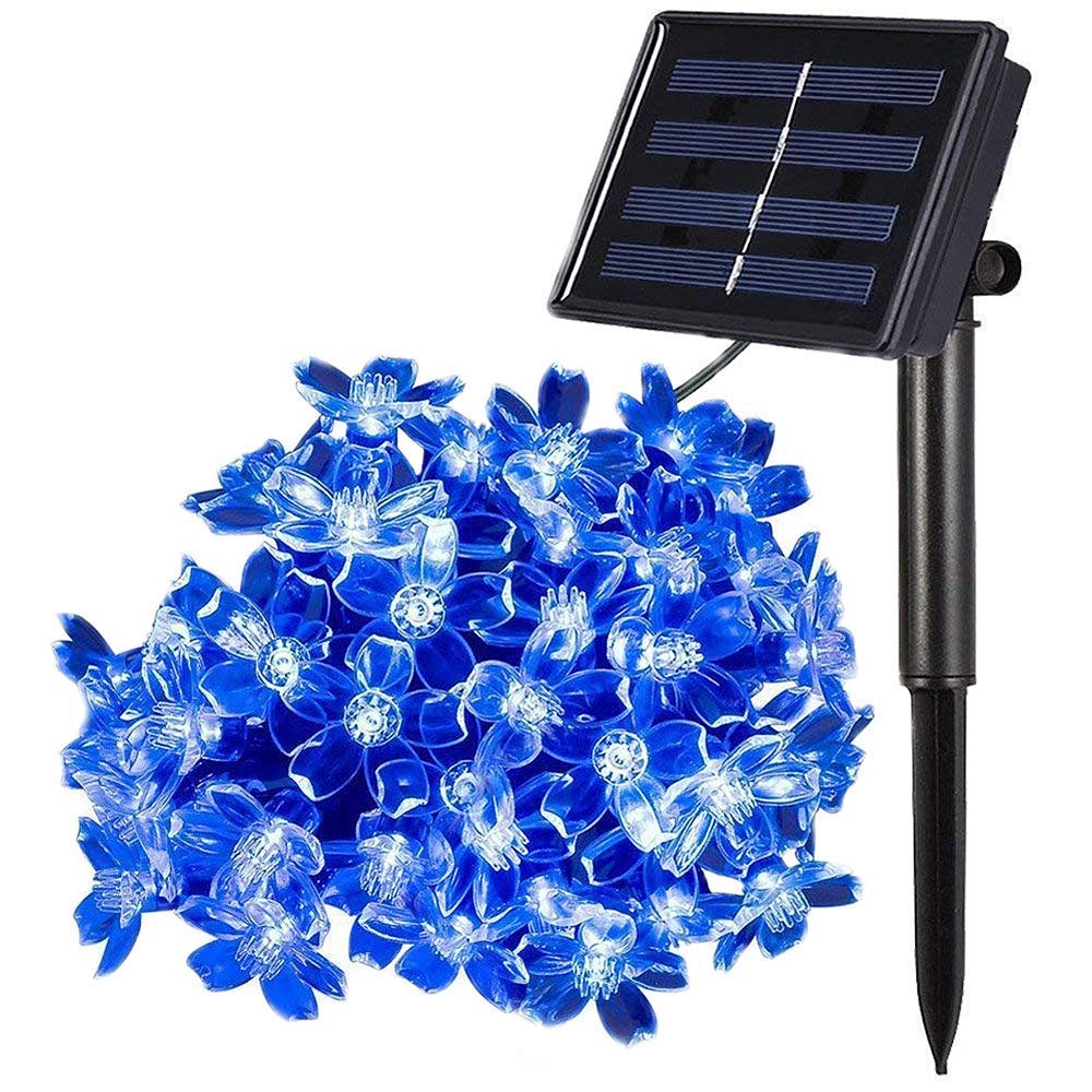 50 LED Solar Fairy Blossom String Lights - 21ft Waterproof Outdoor Decorative Lighting for Garden, Patio, Lawn, Wedding & Party Decor (Blue) | Perfect for Backyard, Porch, and Evening Ambiance