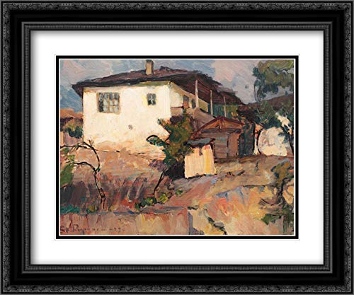 Stefan Popescu Landscape With Houses Art Print - 24x20 Inch Black Ornate Framed Wall Decor with Double Matting - Perfect for Living Room, Bedroom & Office Decor
