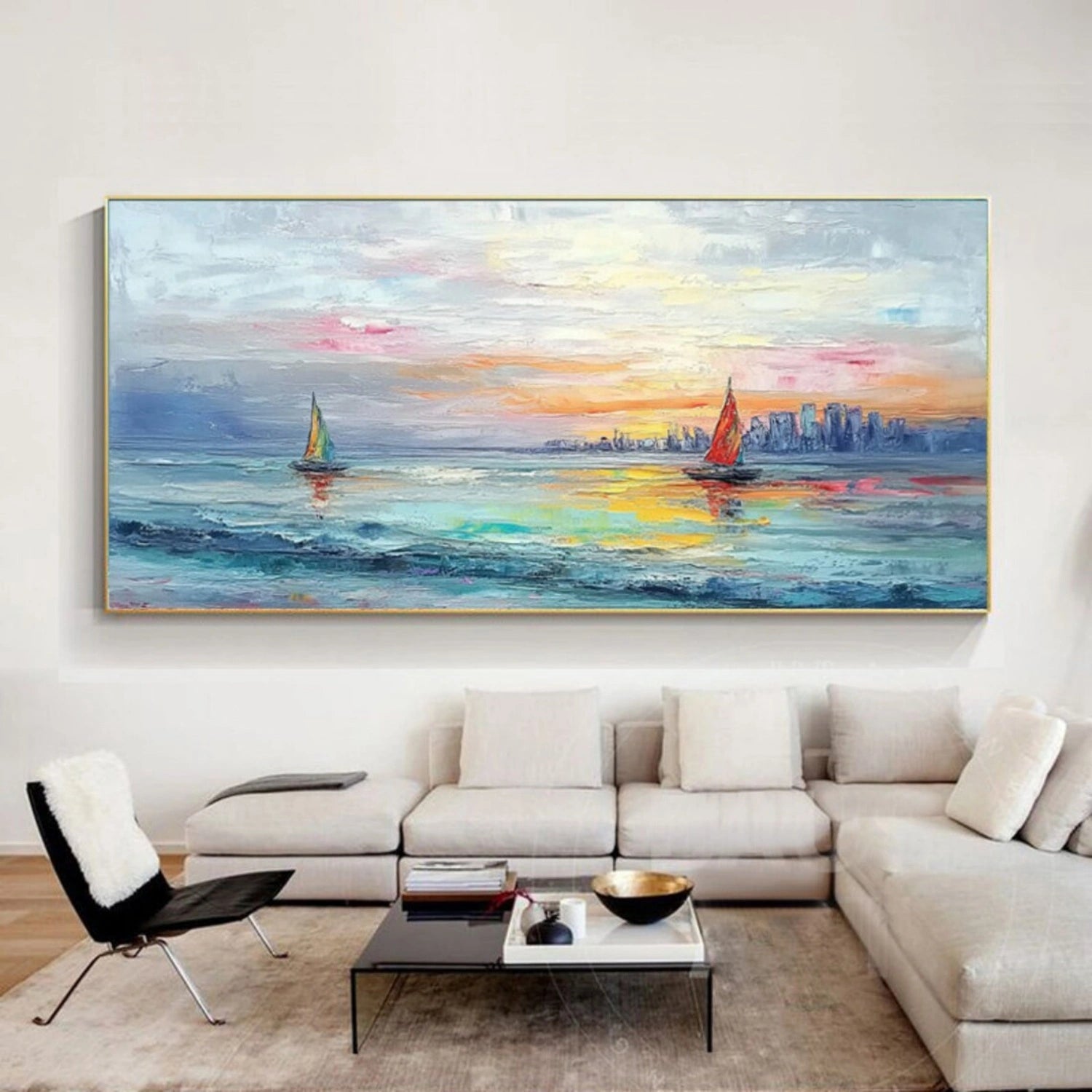 Ocean and Sky Painting #OS 224 - Handmade Canvas Wall Art for Home & Office Decor - Perfect for Living Room, Bedroom, or Office Wall Decoration