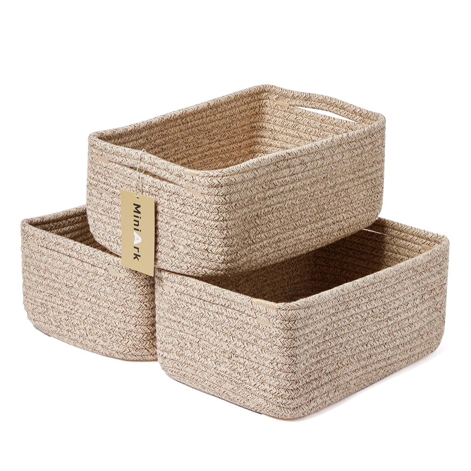 Woven Rope Storage Baskets - 3 Pack Organizer Bins for Closet & Toys | 13×8.5×5.1”