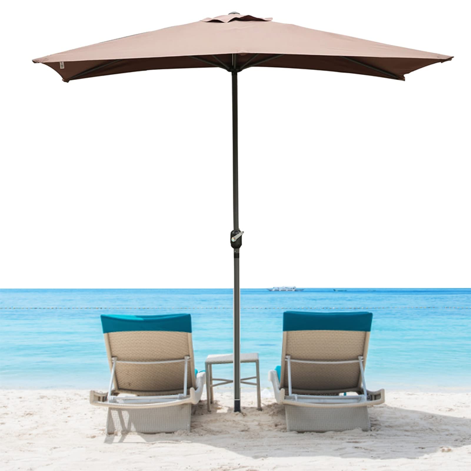 Extra Large Heavy Duty Rectangular Sun Umbrella for Outdoor Porch, Patio, Balcony & Grill - Portable Commercial Market Umbrella in Brown - Perfect for Shade at Beach, Poolside, Restaurant & Backyard Gatherings