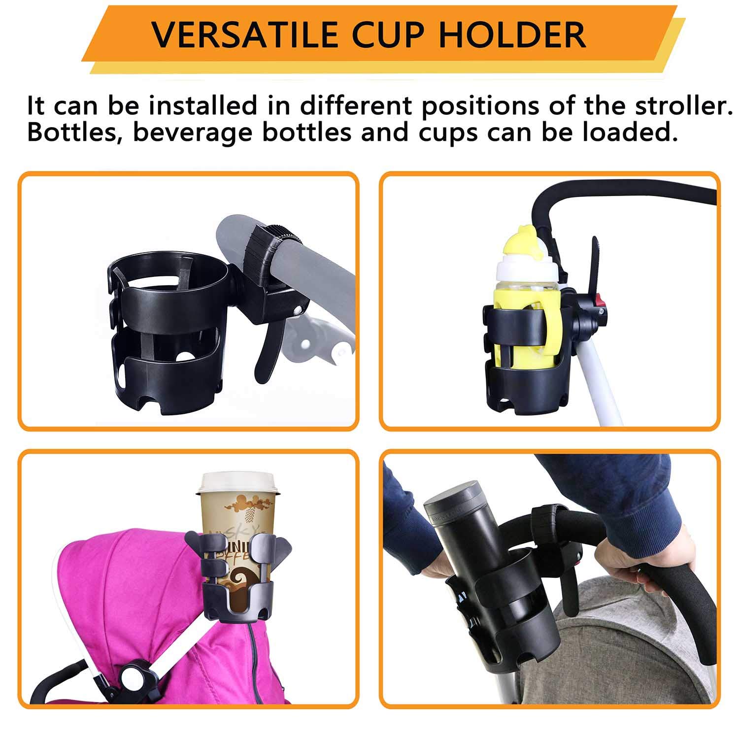 Universal Stroller Cup Holder - Adjustable Pram Drink Holder for Coffee, Bottles & Snacks - Perfect for Baby Strollers, Shopping Carts & Wheelchairs - Durable Stroller Accessories for Parents On-The-Go