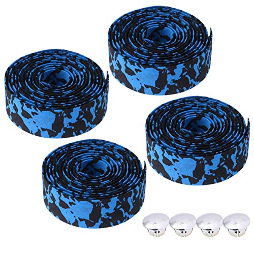 Veemoon 2 Pairs Anti-Slip Bike Handlebar Tape - Camouflage Blue & Black Cycling Grip Wrap (200x3cm) with End Plugs | Vibration Dampening, Comfortable Ride | Perfect for Road Bikes, Mountain Bikes & Commuting