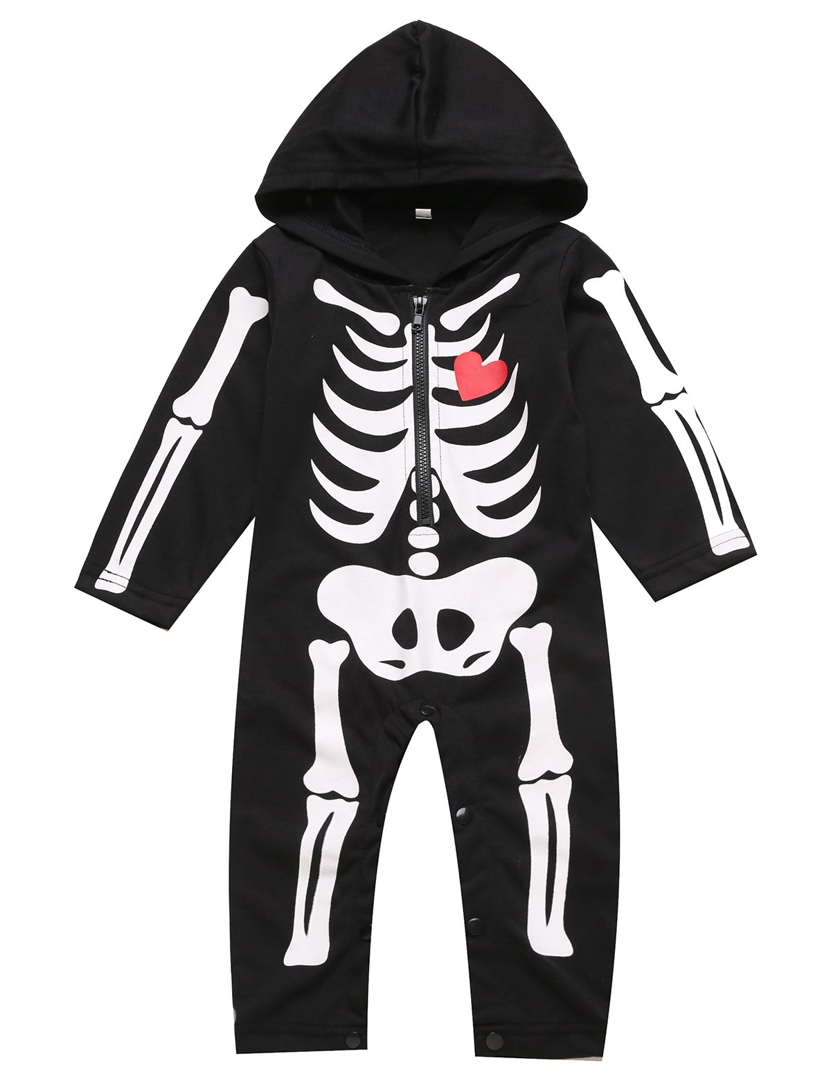 LENSOUS Baby Boy's Skeleton Halloween Costume - Long Sleeve Hooded Jumpsuit for Boys | Spooky Trick-or-Treat Outfit, Halloween Party Wear, Cute Photo Shoot Costume