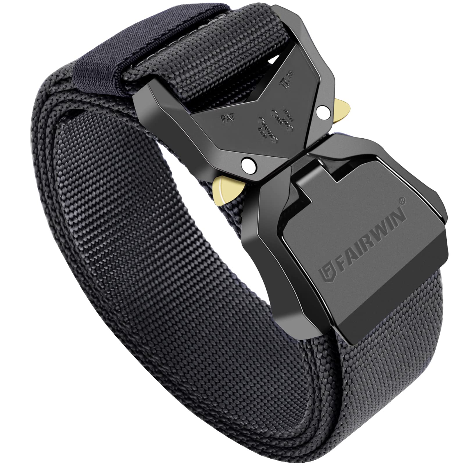 FAIRWIN Tactical Military Belt - Heavy Duty Quick Release Metal Buckle Webbing Riggers Gun Belt for Outdoor, Hiking, Airsoft & Survival Gear | Durable Nylon Web Belt for Men