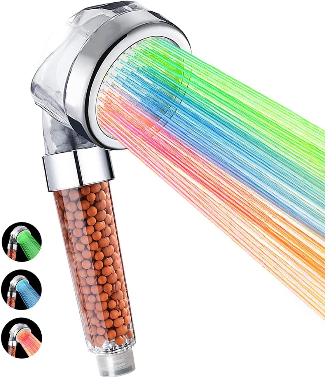High Pressure LED Color Changing Shower Head with Handheld & Water Filter - 3 Temperature Settings for Hard Water, Dry Skin & Hair Care - Perfect for Relaxing Showers & Spa-Like Experience at Home