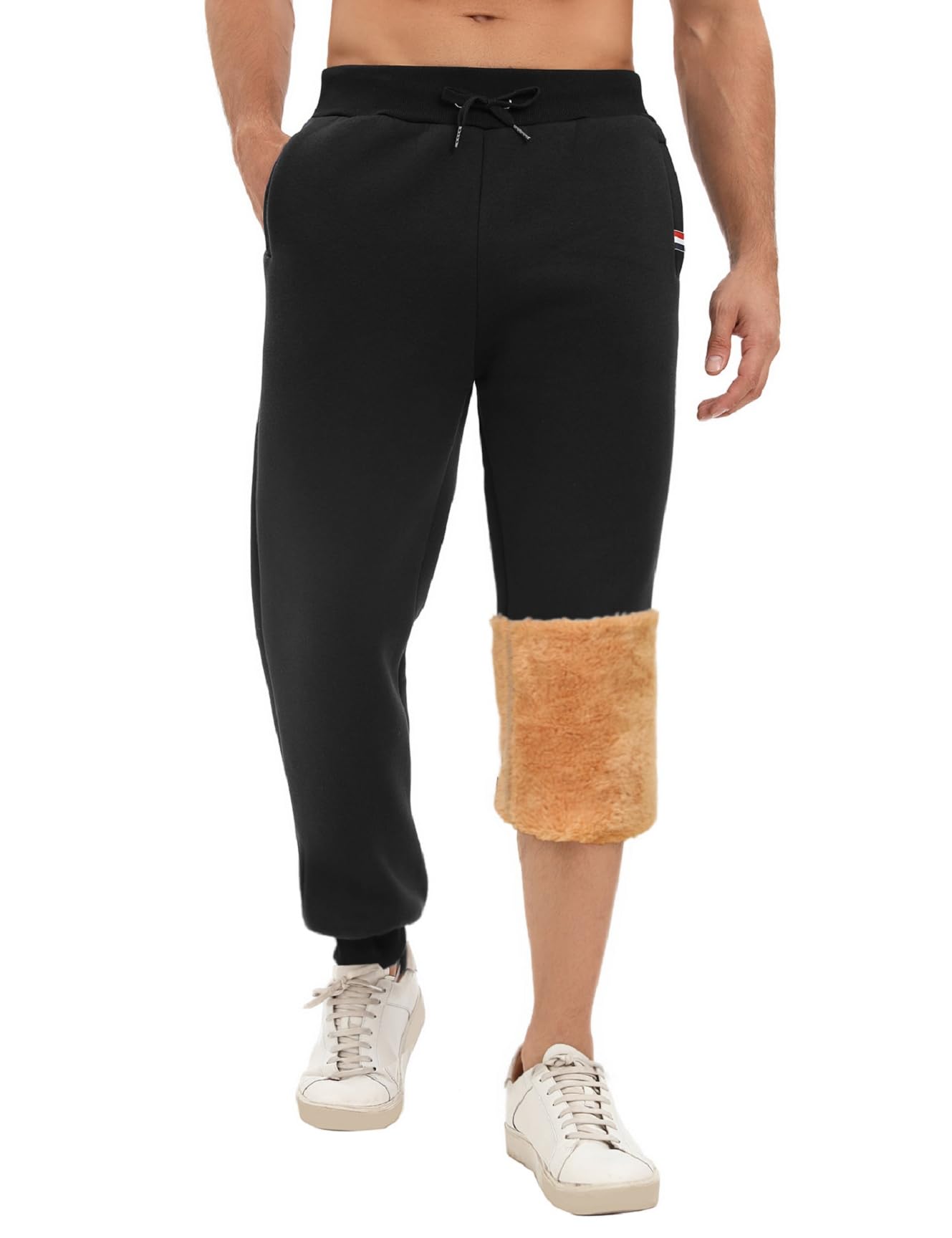 **Xukk Men's Fleece-Lined Sweatpants - Winter Warm Sherpa Joggers with Zipper Pockets & Drawstring - Comfortable Athletic Pants for Running, Lounging & Outdoor Activities**