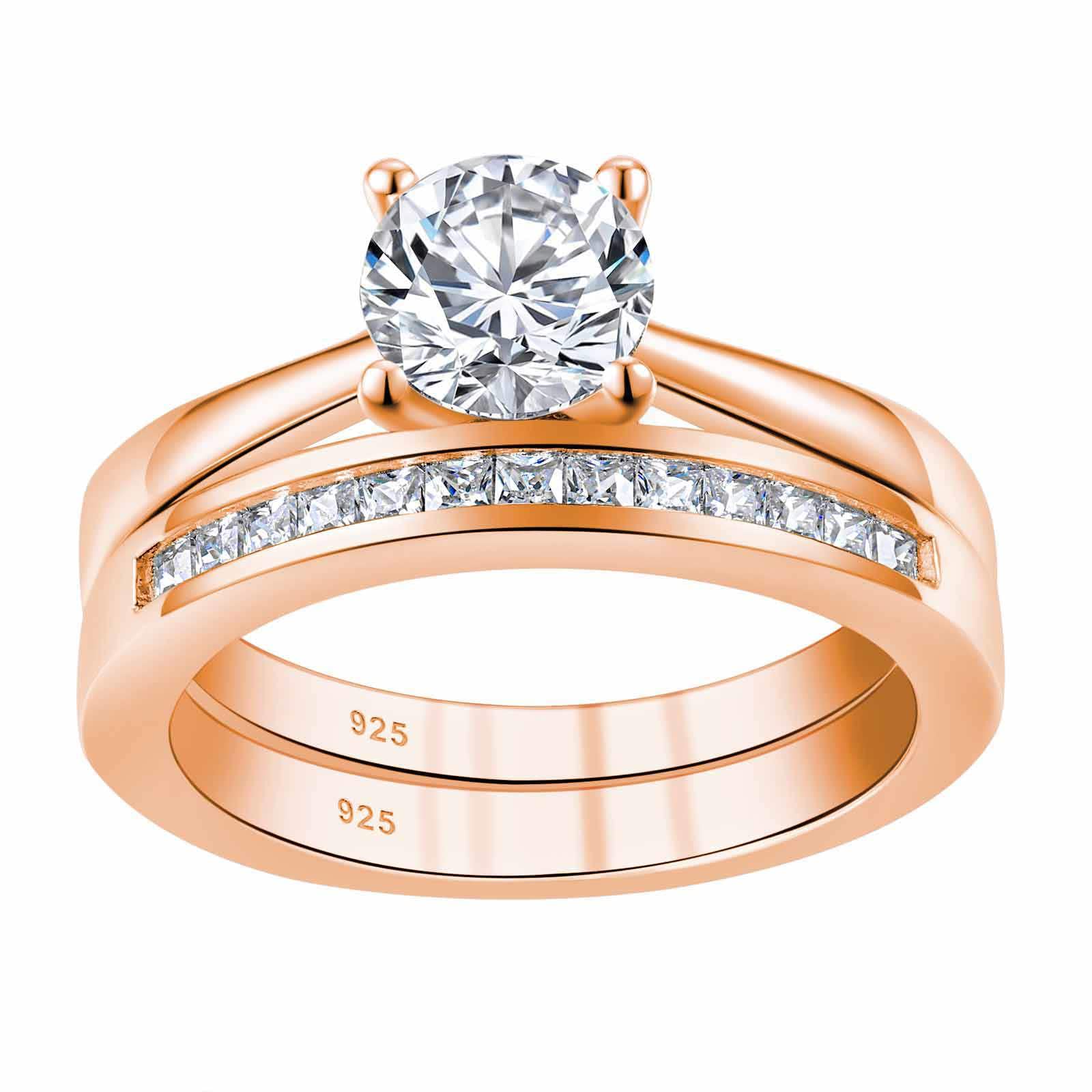 SHELOVES Sterling Silver Engagement Ring & Wedding Band Set with Round CZ Cubic Zirconia (Size 4-13) - Elegant Bridal Jewelry for Proposals, Anniversaries & Special Occasions