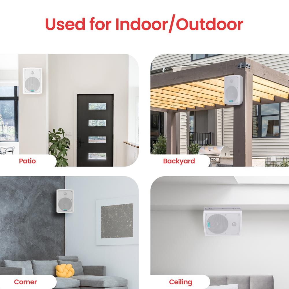 6.5 Inch Indoor Outdoor Wall Mount Speakers - High-Quality Weatherproof Stereo Sound for Home Theater, Patio, and Backyard Entertainment