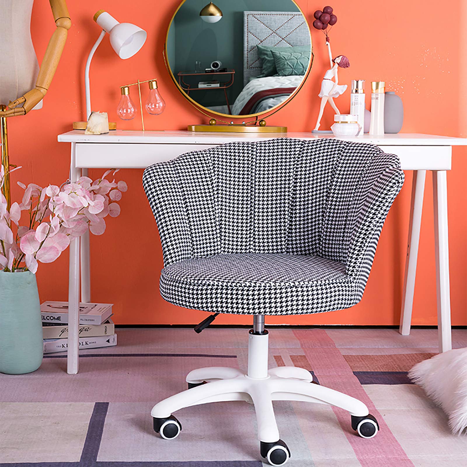 Ergonomic Velvet Office Chair with Armrests and Wheels - Mid-Back Swivel Desk Chair for Home Office, Study & Bedroom - 55x75-82cm Lattice Design Executive Accent Chair (Perfect for Remote Work, Gaming & Study Sessions)
